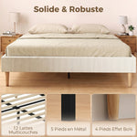 Cadre de Lit 140 x 190 cm avec Sommier, Lit Double Rembourré en Velours Côtelé, Espace de Rangement Au-Dessous, Crème