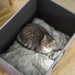 Niche chat maison de chat design surélevé avec coussin amoviable et lavable en peluche doux repose-pieds, dessus ouvrable, gris