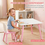 Table enfant avec chaise, ensemble table et 2 chaises en bois pour dessiner, jouer, étudier, rose-4