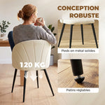 Lot de 2 chaises de salle à manger, chaises de cuisine rembourrées sans accoudoirs, pieds en acier, 52x55x79cm, crème