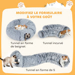 Katzentunnel für den Innenbereich mit Donut-förmigem Katzenbett, waschbares, rundes Kissen, 90x80x27cm, Hellgrau