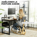 Siège assis genoux, siège ergonomique en bois à bascule avec dossier, chaise à genoux pour bureau à domicile, gris