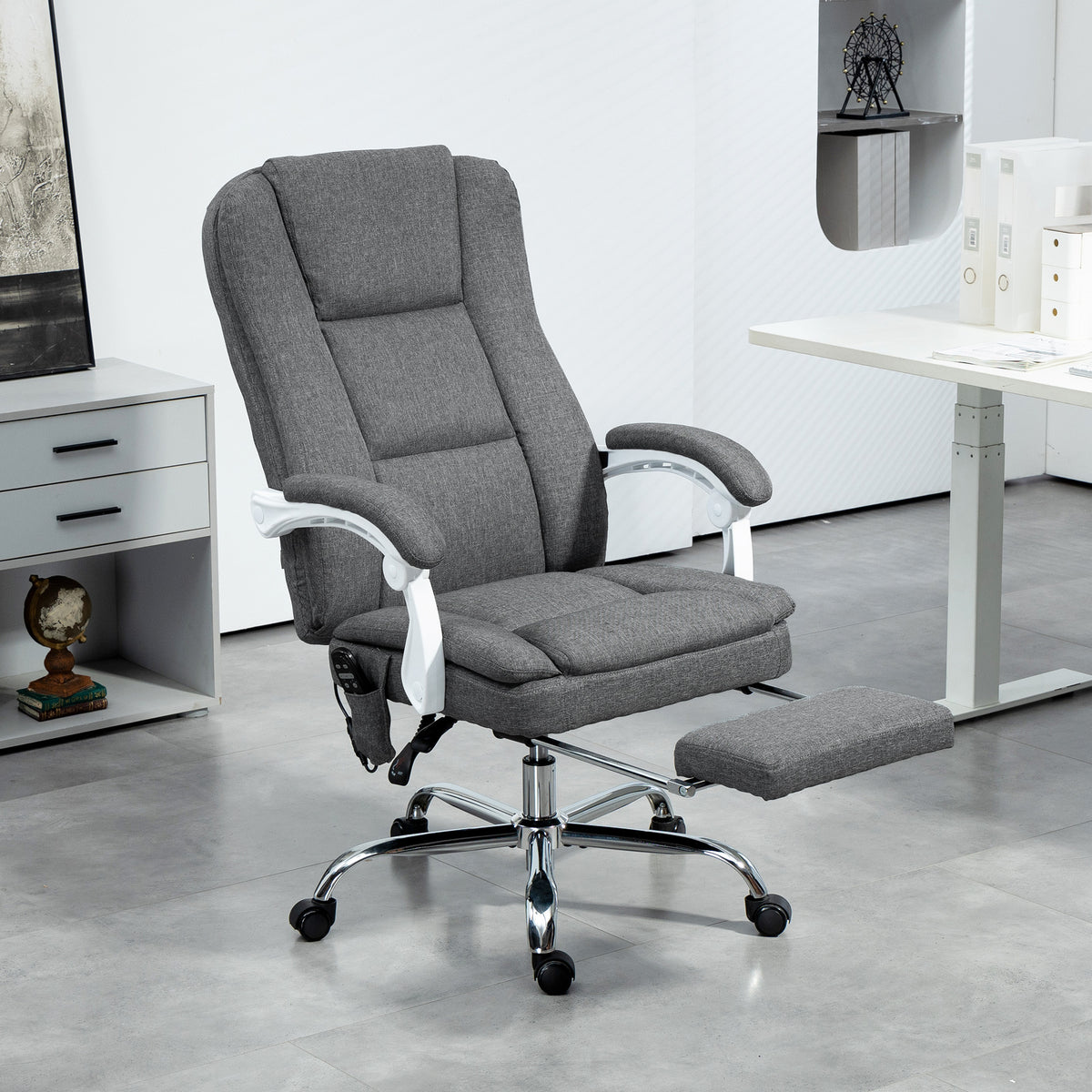 Fauteuil de bureau massant et chauffant chaise de bureau avec hauteur réglable dossier inclinable 66x60x113-121cm gris