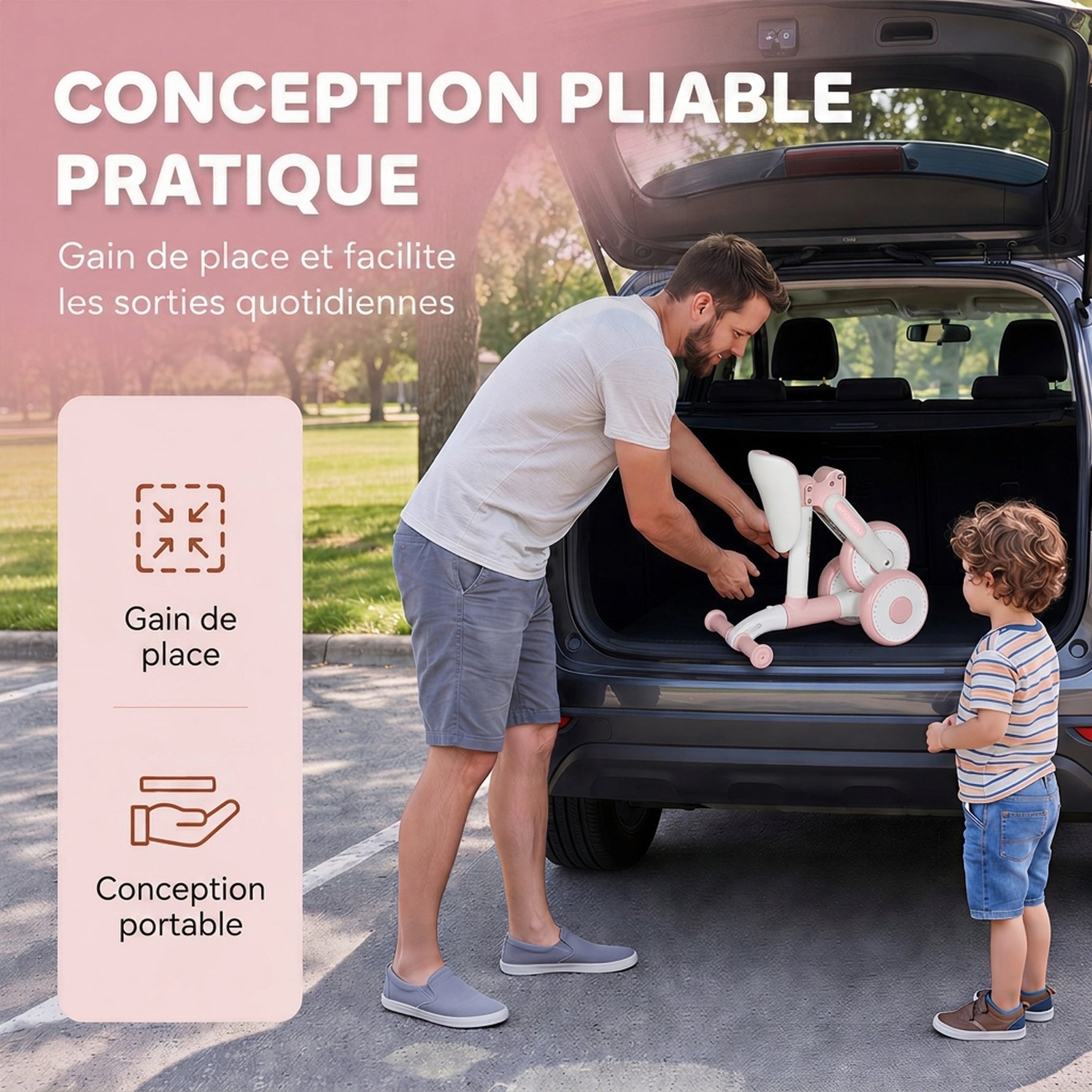 Draisienne Bébé 1-2 Ans Pliable, Siège Réglable, Direction Limitée à 135°, Pneus EVA Silencieux, 52x23x36,5cm, Rose