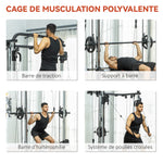 Station de musculation station de traction à câble support à squat barre câble cross-over 210 x 132 x 225 cm noir