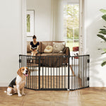 Barriere de securite chien pliable avec porte en acier 3 panneaux modulable fermeture automatique 202,5 x 2 x 76 cm noir