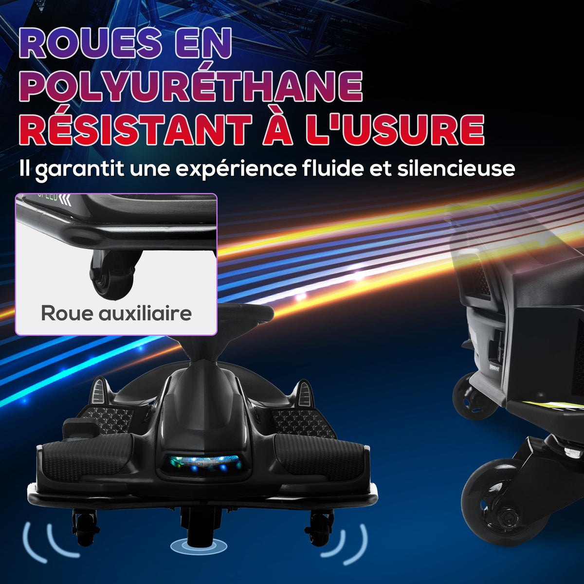 Kart électrique pour enfant 12V, karting enfant, vitesse réglable 3-8 km/h, mode de dérive, 90 x 53 x 99 cm, noir