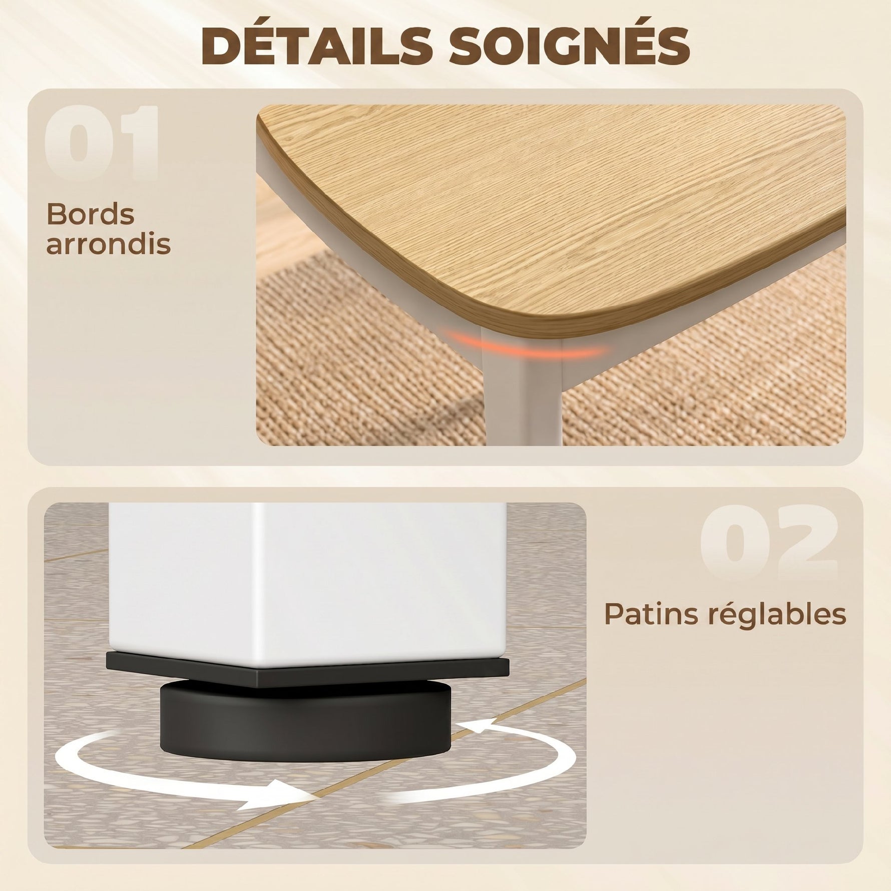 Ensemble Table Salle à Manger avec 4 Chaises, Table de Cuisine avec Chaises pour 4 Personnes, Bois Naturel et Blanc