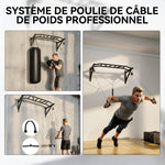Barre de traction murale barre de fitness multi-prise système de poulie à câble charge 200kg, acier 126x60x45,5cm, noir
