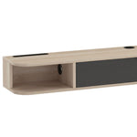 Meuble TV suspendu, meuble télé pour téléviseur jusqu'à 75 pouces, tiroir rabattable 2 étagères 180x24x16cm bois naturel