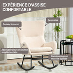 Fauteuil à bascule, chaise à bascule, avec assise de 10 cm d'épaisseur, pieds incurvés en acier, beige et noir