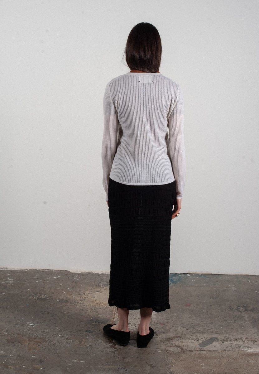 Cardigan col V femme en cachemire et laine ajouré ultrafin blanc - FRIDA 3