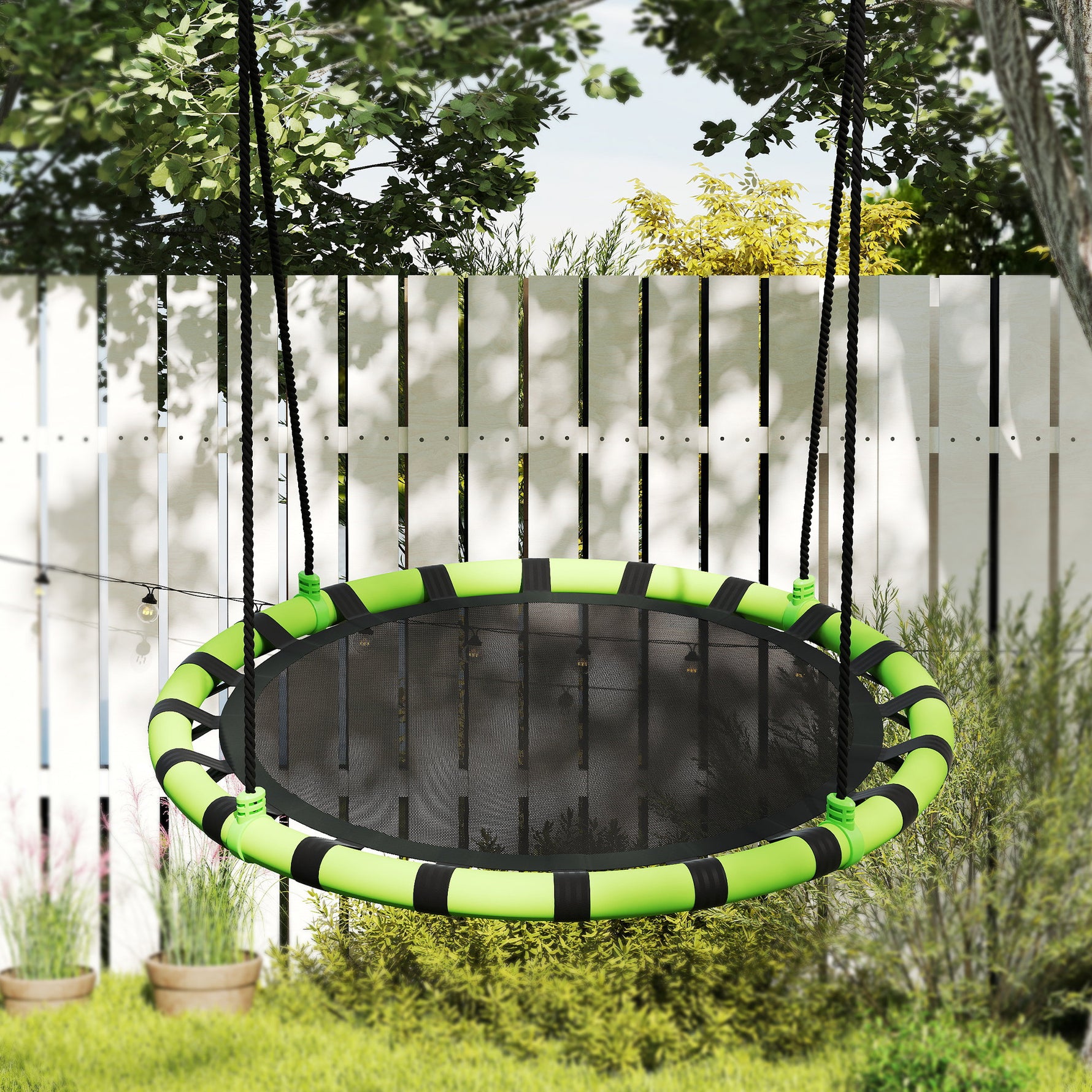 Balançoire nid d'oiseau, balançoire suspendue avec cordes réglables en hauteur, siège rond Ø 100 cm, noir