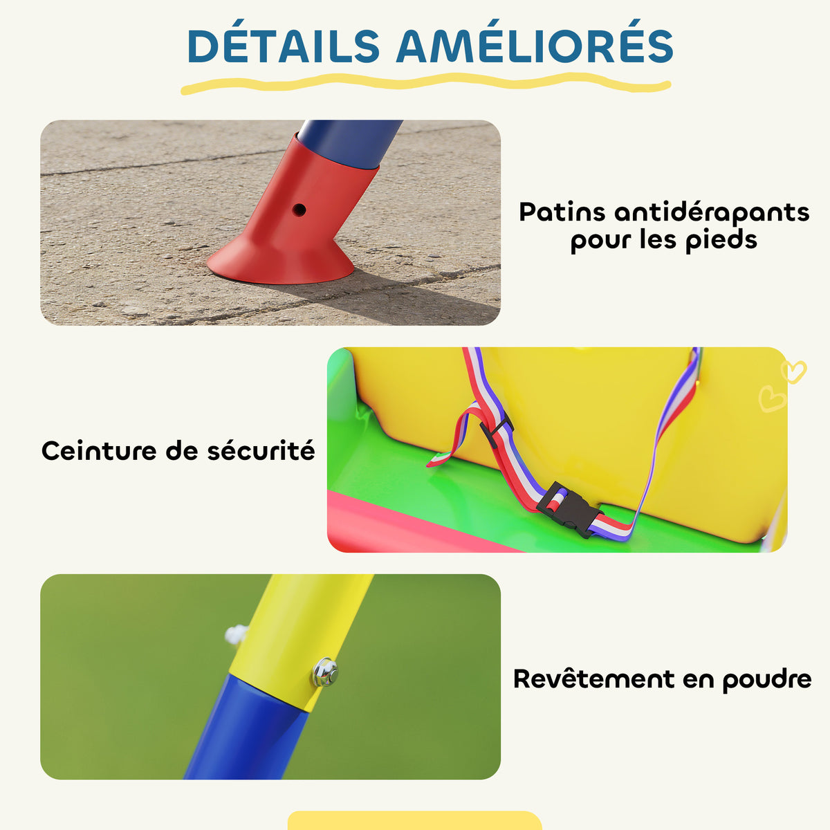 Portique Balançoire Enfants 3-en-1, Balançoire Pliable avec Siège Réglable, Intérieur et Extérieur, Multicolore