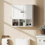 Armoire murale de salle de bain, meuble de rangement avec 2 portes, étagère réglable et compartiments ouverts, blanc