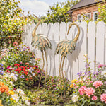 Lot de 2 Statues de Jardin, Sculpture de Héron en Métal, Statues d'oiseaux 91/95cm, pour Cour, Étang, Terrasse, or/bleu