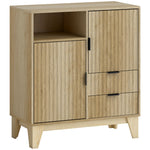 Buffet salon, meuble de rangement, 2 portes, 2 tiroirs, étagère réglable, compartiment ouvert, 80x40x90cm, bois naturel