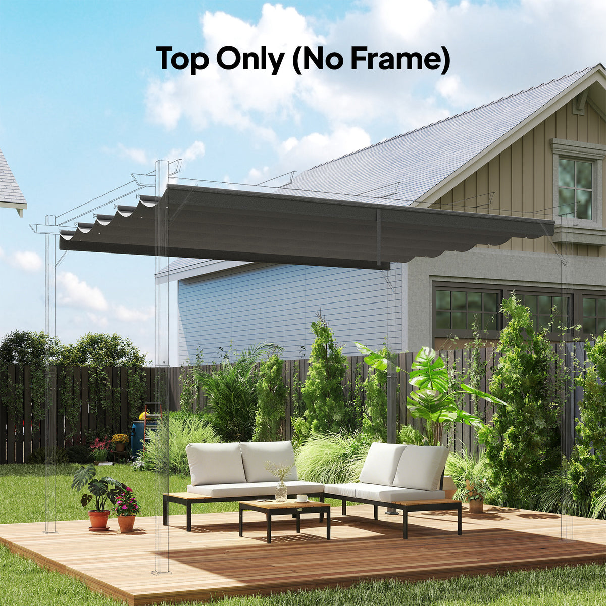 Toile de toit pour pergola tonnelle rétractable de 4 x 3 m - toile uniquement 350 x 260 cm gris clair