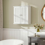 Armoire murale de salle de bain, meuble de rangement suspendu avec 2 portes persiennes et étagère réglable, blanc