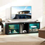 Meuble TV avec éclairage LED pour télévision jusqu'à 70 pouces, 160cm avec étagères en verre réglables, noir