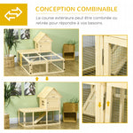 Conejera de madera con recinto para animales, villa para conejos de 2 niveles con área de juego, rampa y puertas con cerradura