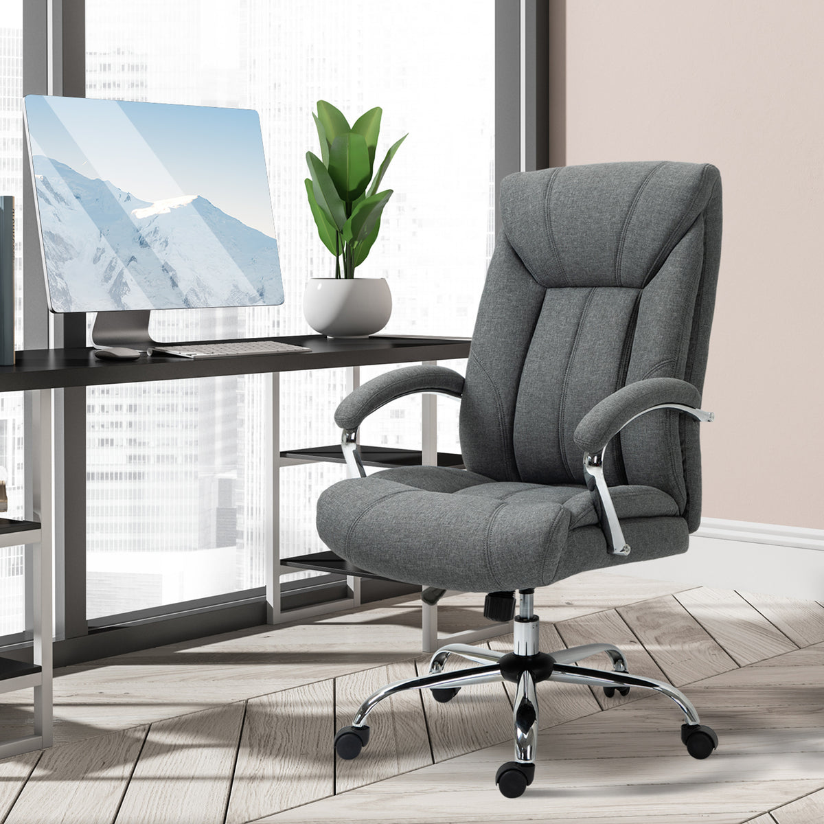 Fauteuil de bureau, chaise de bureau ergonomique, hauteur réglable, dossier haut, fonction de bascule, 65x78x118cm, gris