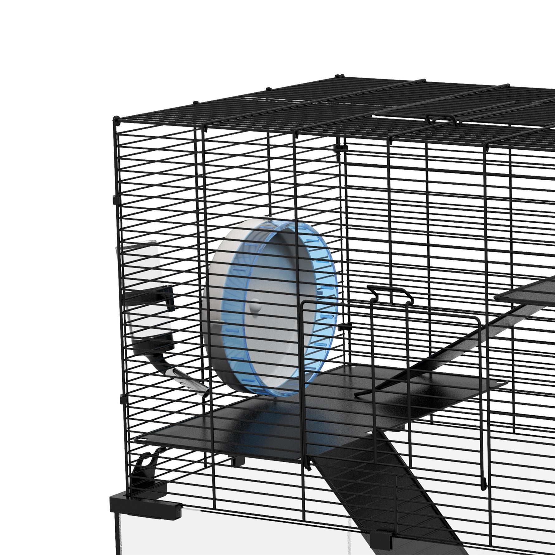 Cage hamster cage rongeur 3 niveaux avec roue rampes maisonnette abreuvoir mangeoire 60L x 40l x 54,5H cm noir