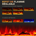 Cheminée électrique 1800 W avec effet flamme en LED 3 couleurs et 5 luminosités, montage mural/encastrable