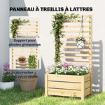 Jardinière avec treillis, bac à fleurs avec brise-vue, trou de drainage et doublure intérieure, 60 x 39 x 120 cm, bois naturel