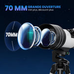 Télescope Astronomique 70 mm, Télescope Réfracteur 100X/50X/30X avec 3 Oculaires, Monture AZ 300 mm, 76x76x133cm, Blanc