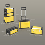 Lot de 3 boîtes à outils sur roulettes empilables et modulaires en acier avec plateau, poignées et serrure, jaune