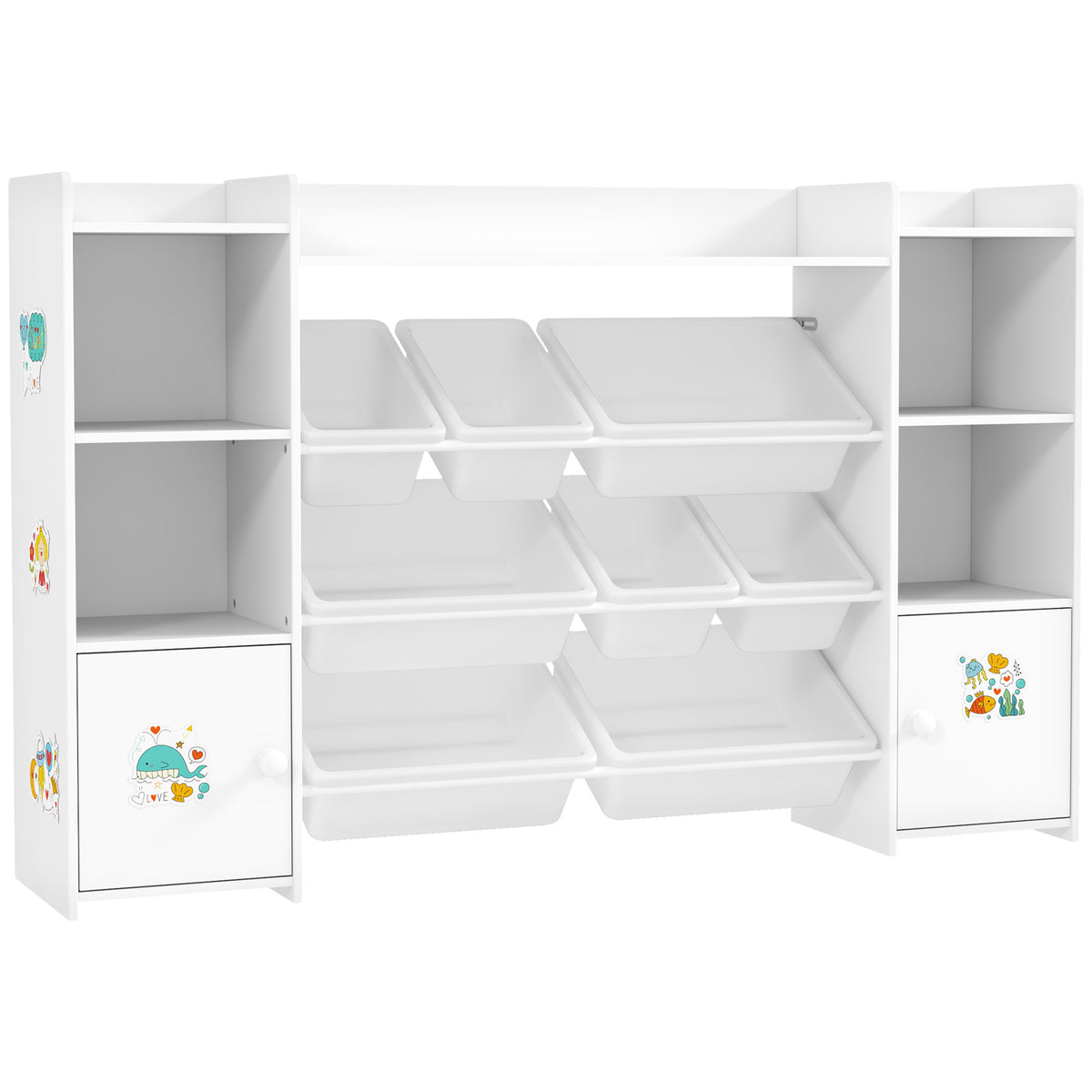 Meuble rangement enfant, étagère de rangement pour jouets enfants avec 8 bacs amovibles, 140 x 30 x 90 cm, blanc