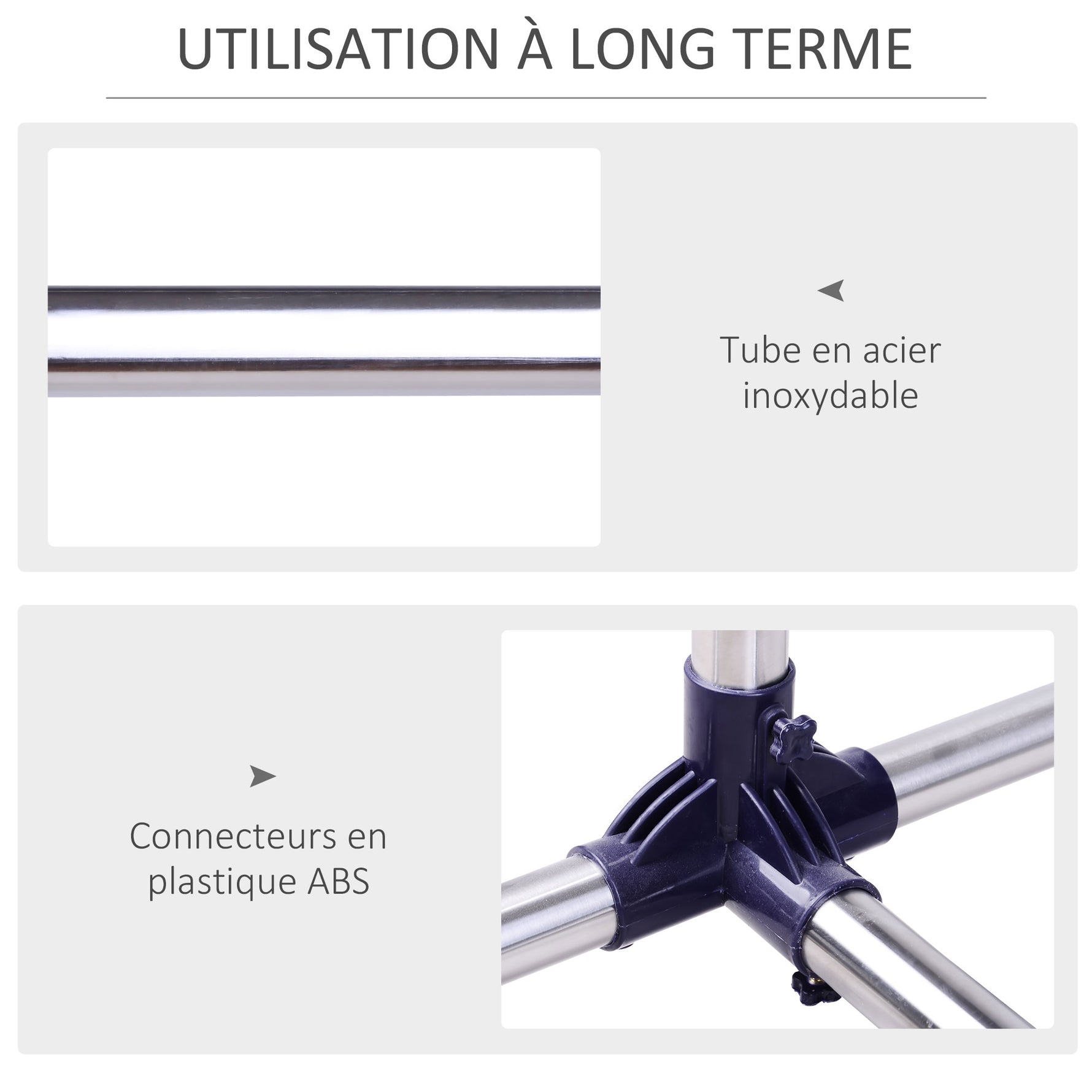 Portant à Vêtements, Tringle Réglable à Roulettes en Acier Inox, Charge Max. 25 kg, Argent