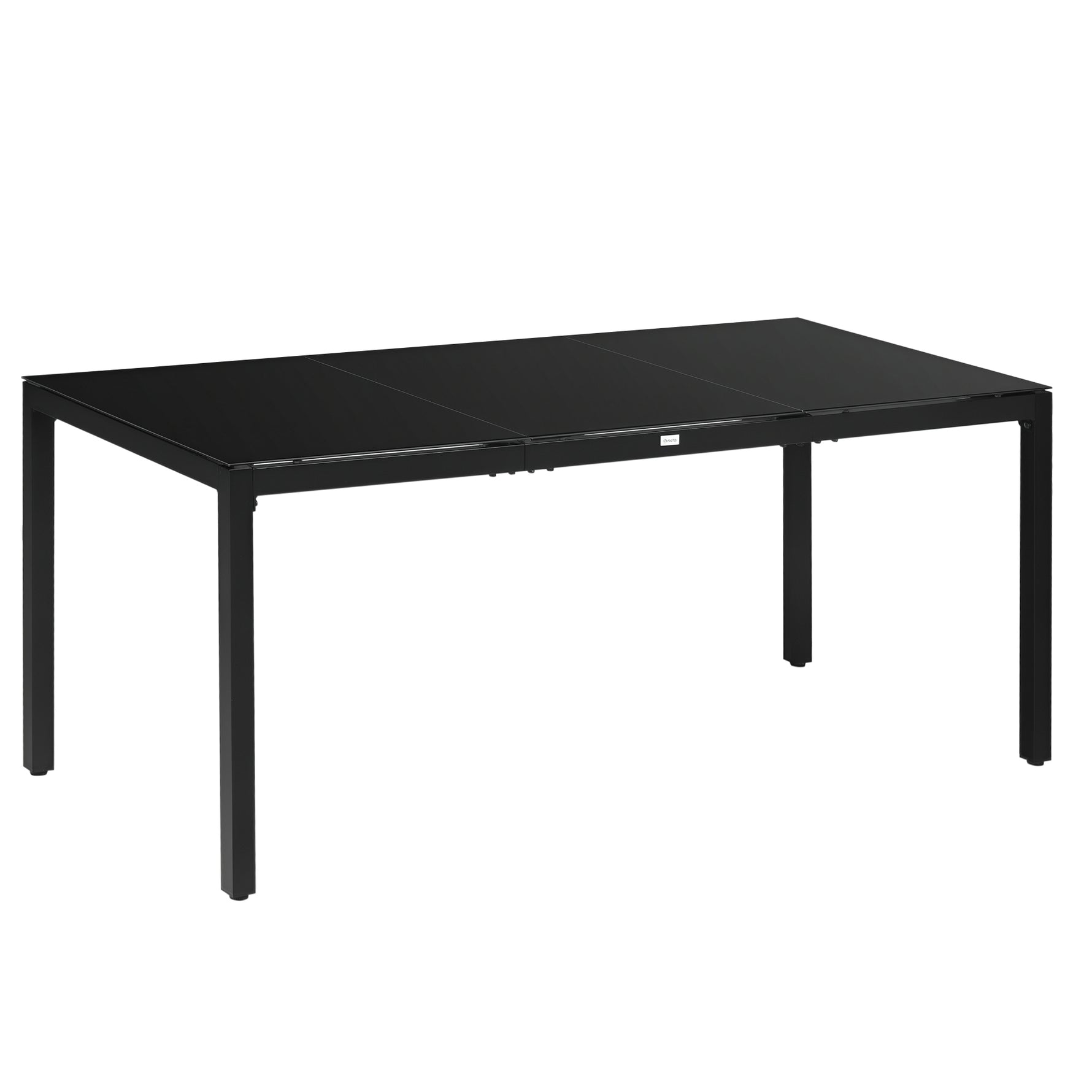 Table de jardin rectangulaire pour 8 personnes avec plateau en verre trempé et cadre en aluminium noir
