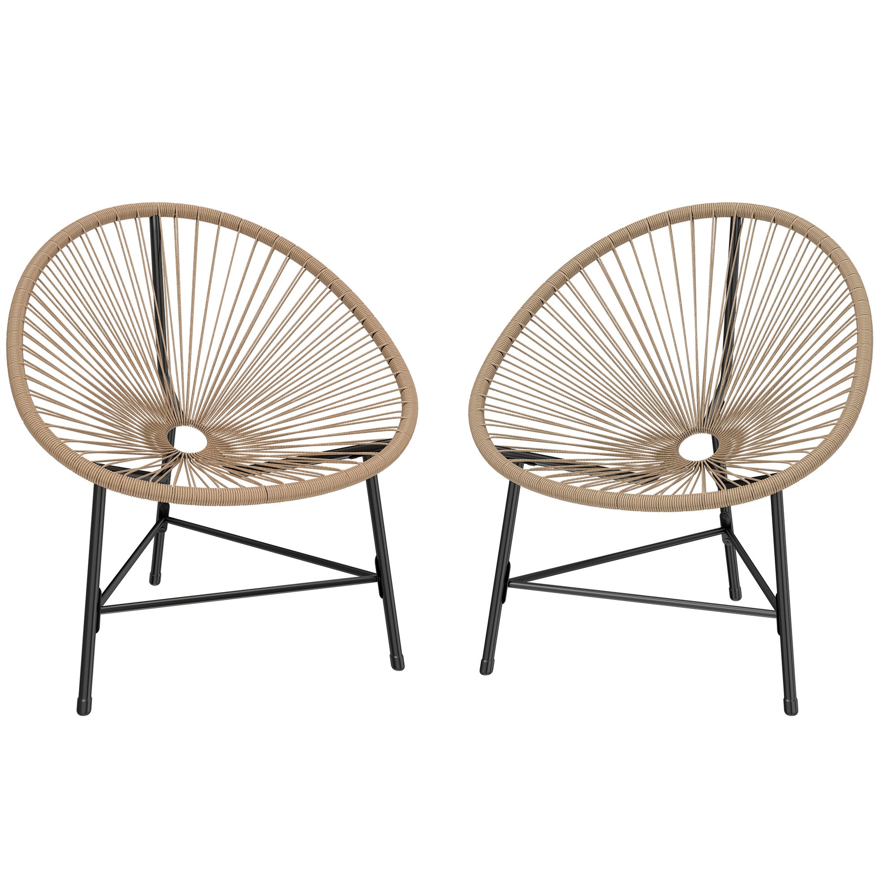 Lot de 2 Fauteuils de Jardin Acapulco Résine Tressée, Structure Triangulaire en Acier, Charge 120 kg, 72x68x81cm, Naturel