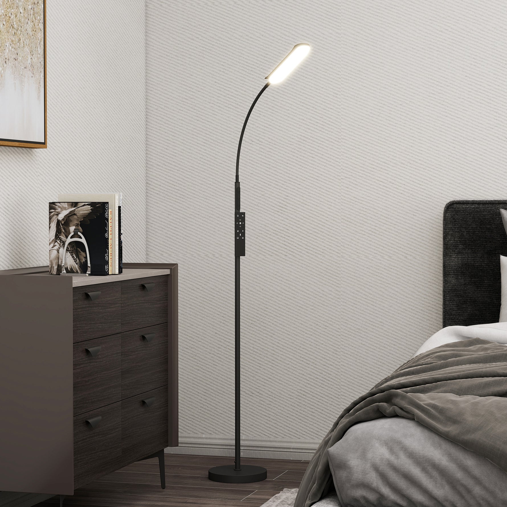Lampadaire sur pied de salon avec télécommande, contrôle tactile, température couleur et luminosité réglables, noir
