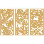 Ensemble de 3 Décorations Murales en Bois 3D, 40 x 80 cm, Feuilles Tropicales, Effet Bois Naturel