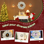 Couronne de Noël lumineuse 60 cm avec 35 LED blanc chaud, minuterie, 98 pointes, pommes de pin, vert et blanc