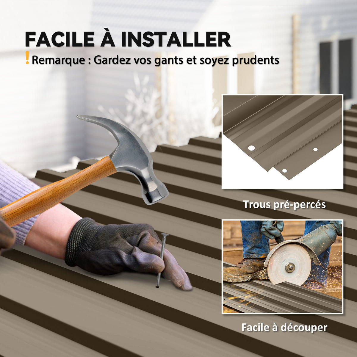 Set di 12 Pannelli in Acciaio Zincato Resistenti alle Intemperie, Marrone, Dim. di un Pannello 129L x 45P cm