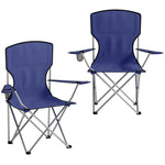 Lot de 2 Chaises de Camping Pliantes avec Porte-Gobelet, Sac de Transport, Dossier Haut, 88x57x97cm, Bleu Foncé
