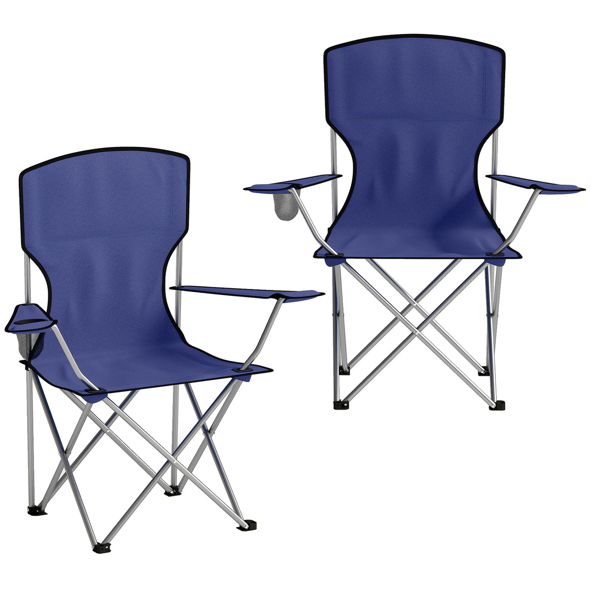 Lot de 2 Chaises de Camping Pliantes avec Porte-Gobelet, Sac de Transport, Dossier Haut, 88x57x97cm, Bleu Foncé