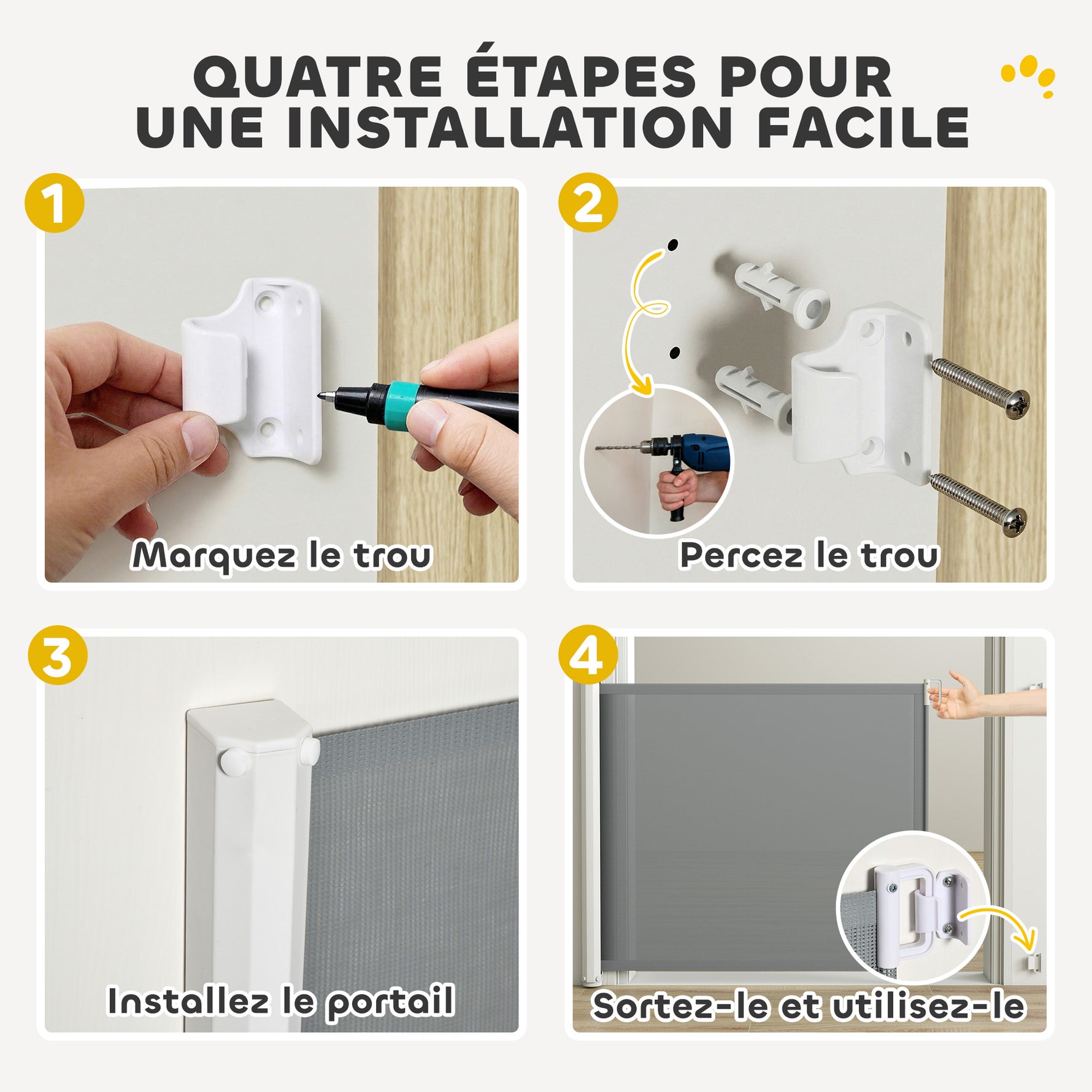 Barrière de sécurité barrière animaux rétractable automatique 1,15L x 0,83H m teslin métal gris