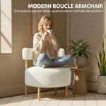 Canapé 1 place en tissu bouclette, fauteuil de salon rembourré avec dossier incurvé, assise large, 67x67x71cm, crème