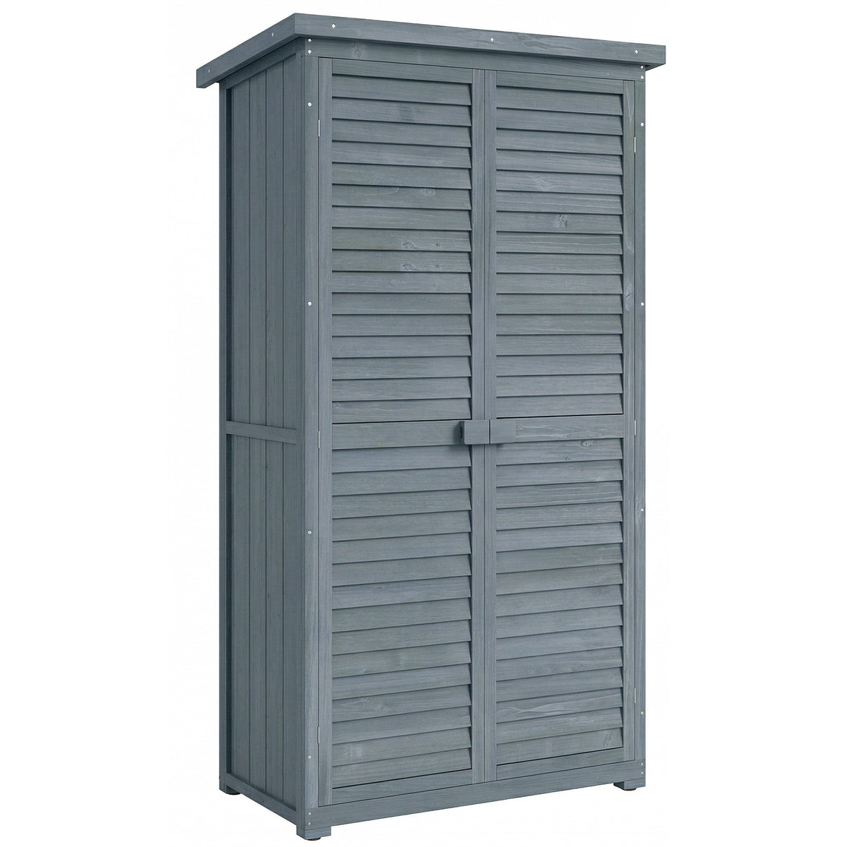 Armoire de jardin remise pour outils en bois 2 étagères toit bitumé portes persiennes 87 x 47 x 160 gris