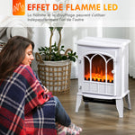 Cheminée électrique sur pied 1000/2000 W, fausse cheminée décorative avec effet flamme LED, blanc