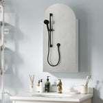 Armario de pared para baño con espejo, mueble de baño sin marco en arco y estantes de cristal ajustables, blanco