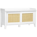 Banc à chaussures meuble de rangement avec porte coulissante et façades rotin tissé 80 x 35 x 45 cm blanc