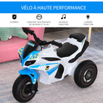 Porteur Enfants Moto de Course Effets musicaux et Lumineux Coffre Rangement Bleu Blanc