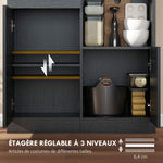 Buffet Haut Cuisine, Armoire de Cuisine avec 4 Portes à Fermeture Douce, Tiroir et Étagères Réglables, Noir