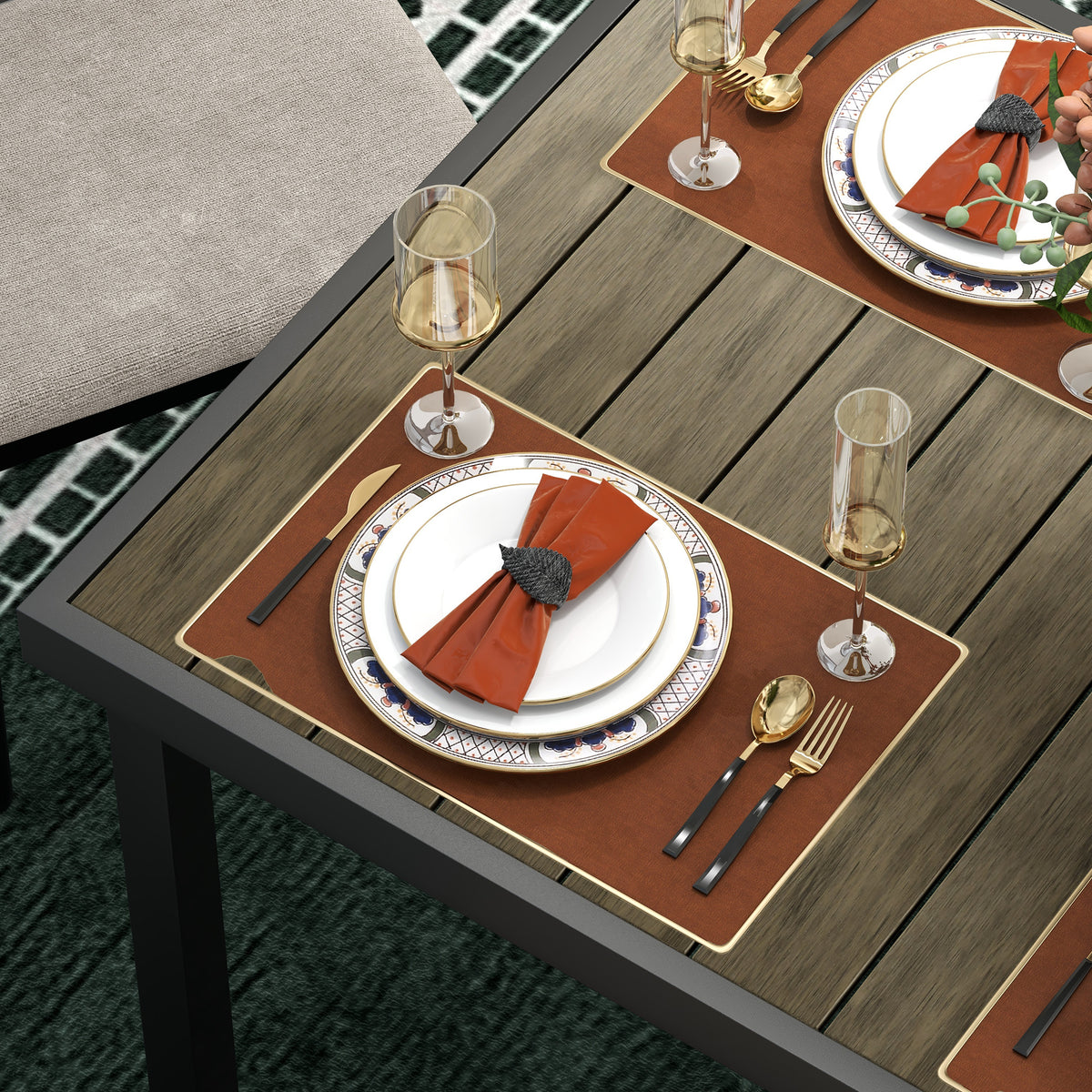 Table de jardin rectangulaire pour 8 personnes en aluminium table de salle à manger extétieur plateau PE à lattes